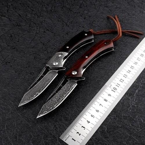 Portable High Hardness VG10 Damascus Steel Dalbergia Handle Tactical Outdoor Self-defense Hunting EDC Tool Fruit Folding Knife