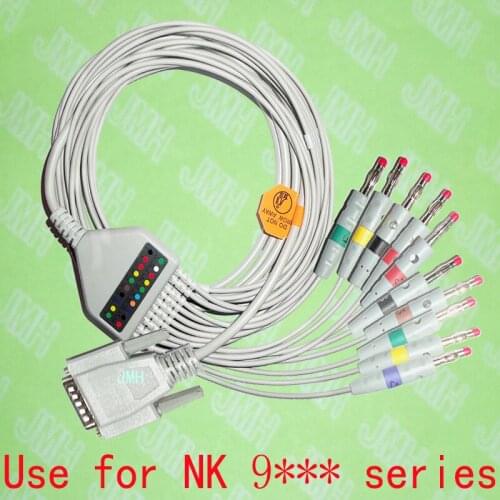 Compatible with Nihon Kohden,DongJiang,Cardioline EKG 10 lead,One-piece cable and leadwires,15PIN,4.0 red banana,IEC or AHA
