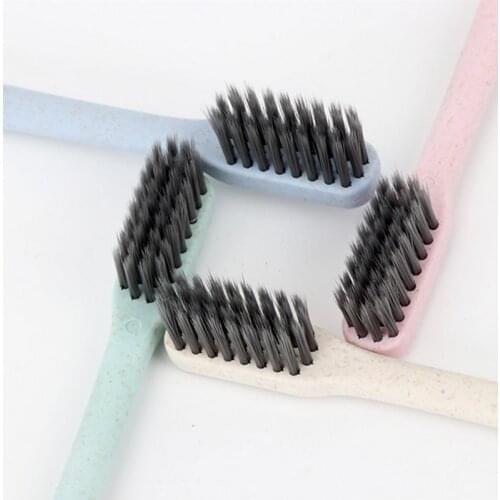 Creative Soft Toothbrush 1pc Portable Wheat Straw Tooth Cleaning Charcoal Bristle Brush with Travel Storage Case Color Random