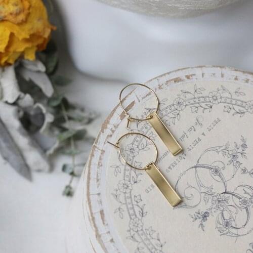 Square geometric strip rectangle Simple ear ring earrings Titanium steel plating light gold color preservation