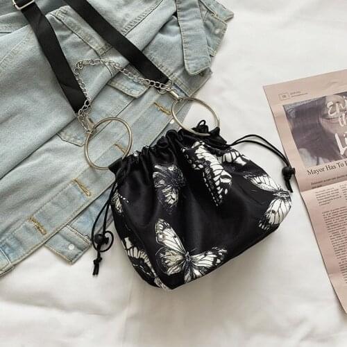 Women bag 2020 new dark style Metal ring Nylon Shoulder Bag Fashion chain String Soft handbag purse phone bag Euro-America style