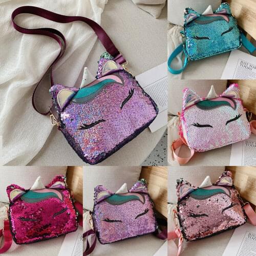 2019 Newest Hot Fashion Women Tote Cartoon Unicorn Cat Glitter Sequine Messenger Cross Body Handbag Ladies Hobo Bag Shoulder Bag
