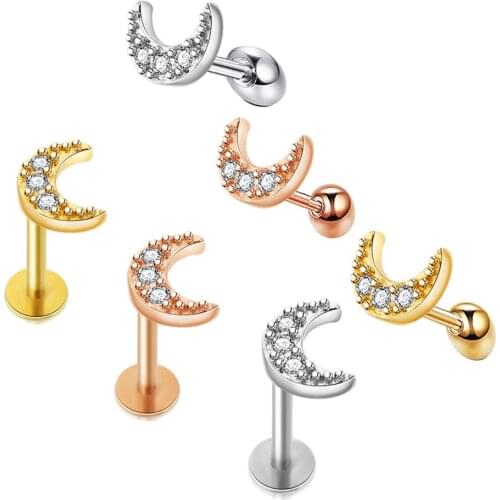1Pc Newest Surgical Steel Moon Helix Piercing Oreja Tragus Piercing Labret Lip Ring Earrings Studs Nose Ring Piercing