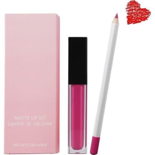 10 Sets Lip Liner + Lip Gloss Private Label Liquid Matte Lipstick Waterproof Lipgloss Makeup Wholesale Lip Kit Pink Packaging