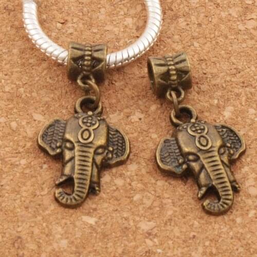 Elephant Head Alloy Charm Metal Big Hole Beads 16.5x34 mm 18pcs Antique Bronze Dangle Fit European Bracelets B1399