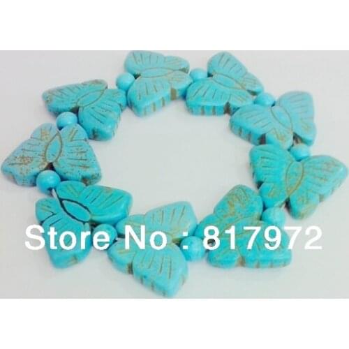5pcs New Fashion Stone Howlite Carved Shining Butterfly inlay Bead Handmade Bracelet elasticity Festival gift charm