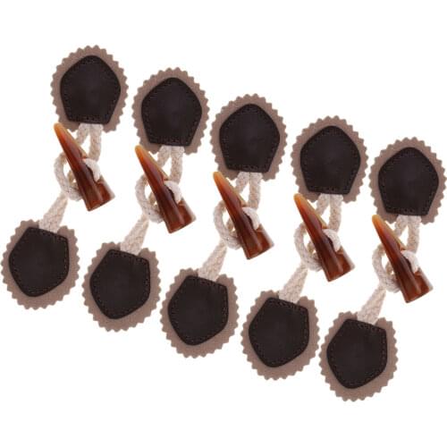 6 Pairs Khaki PU Leather Horn Toggle Closures Button for Clothes, Jacket, Coat, Duffle, Scrapbooking Decoration Embellishments