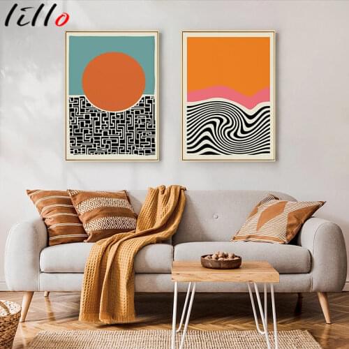 Abstract color line art wall art canvas painting geometric minimalist style image poster and print gallery living room decorat