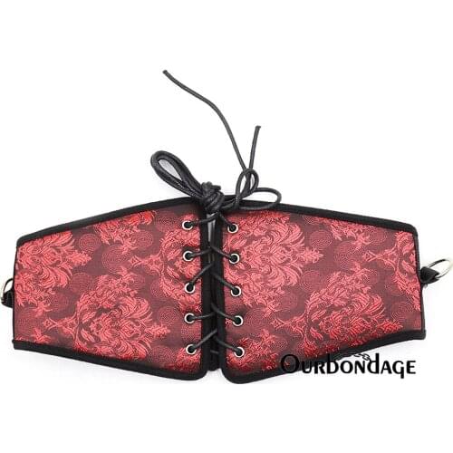 Ourbondage Women Traditional Silk Fabric Whole Waist Harness Bondage Body with Red Embroidery Flower Pattern For Women Sex Toy