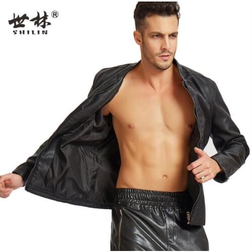 Baseball collar motorcycle mens leather jacket slim faux leather coats men thin jackets jaqueta de couro street dance spring
