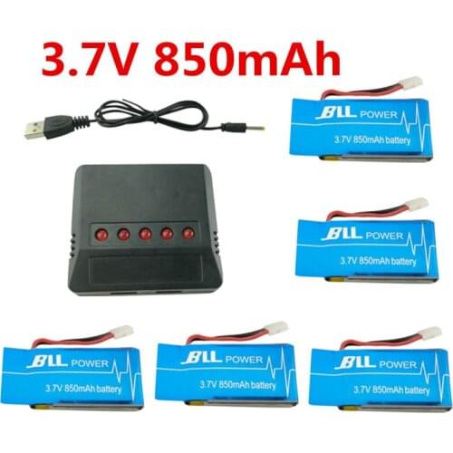 BLLRC 5pcs 3.7V 850mAh Battery with 5 in1 Charger for Syma X5SW X5SC X5S X5SC-1 RC Drone Quadcopter Spare Parts