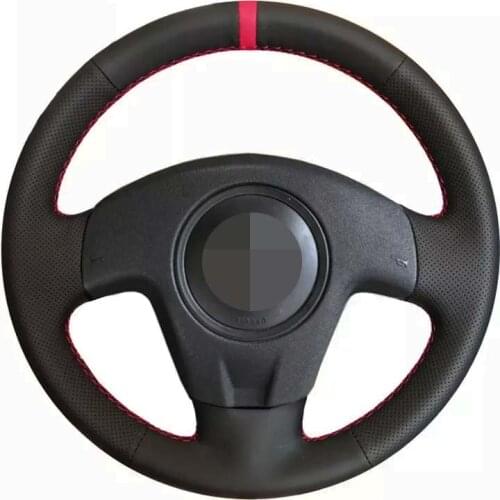 Car Steering Wheel Cover Soft Hand-Stitched Red Marker Black Genuine Leather For Seat Ibiza 2004 2006