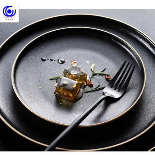 Black frosted steak plate ceramic tableware plate Phnom Penh frosted Western plate Phnom Penh steak plate 10 inches 8 inches