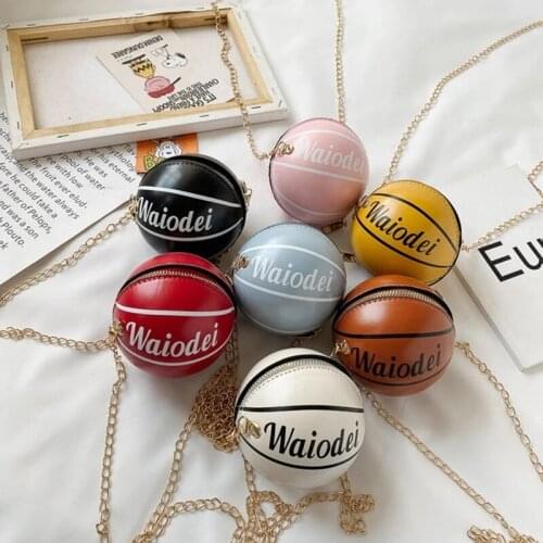 Childrens Basketball Chain Shoulder Bags for Girls Womens Round Mini Purse Bag PU Leather Cross body Bags A066