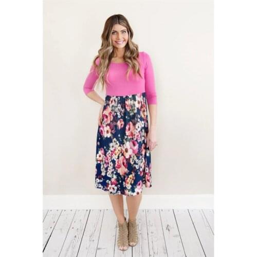 Europe summer clothes pregnant women maternity dress Floral Printed women dress Seven point sleeves splicing printed Slim dress