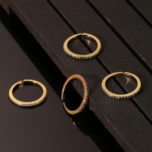 Simple Gold Adjustable Ring with Colorful Bling Zircon Stone For Women Fashion Jewelry 2021 Trend