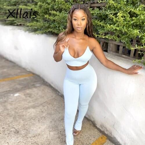 Flesh pink and light blue Backless suspender trousers suit Casual women daily