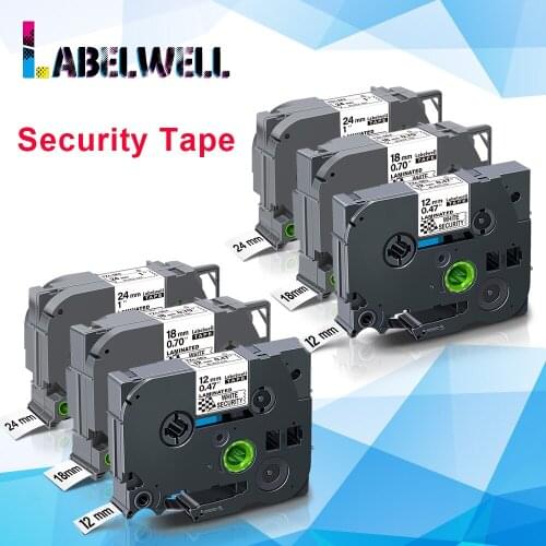 Labelwell 6PK Compatible for Brother TZe-SE3 TZe-SE4 TZe-SE5 Security tapes for Brother P Touch PT-H100 PT-H110 PT-D210 printer