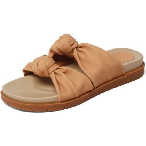 Summer women sandals genuine leather round toe flat slippers fashion platform sandals for ladies outdoor