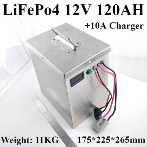 Lifepo4 12v 120AH battery+ 10A Charger for 1200W 12V Electric emergency lighting searchlight xenon lamp inverter