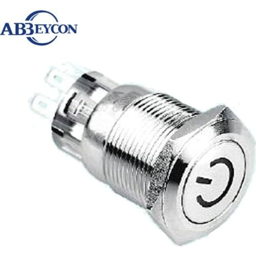 19mm power symbol LED RGB tricolor illuminated 24v/220v metal flat head latching switch led light Best quality brass switch