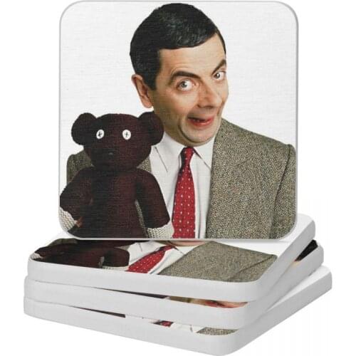 Mr. Bean And Teddy Diatomaceous Earth Square Round Coaster Resistant Water Cup Bonsai Mat Soap Toothbrush Pad 10x10cm
