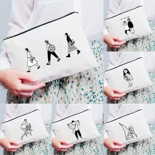 Cartoon Girl Print Cosmetic Bag Fashion Women Makeup Bags Canvas Cosmetics Bag for Travel Lady Tote Washing Toiletry Pouch Bags