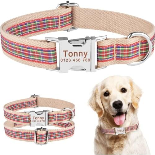 Nylon Personalised Dog Collar Name Tag Phone Number Custom Engraved Small Large