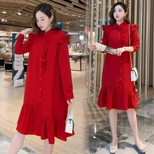 578# Maternity Clothes Mid-Long A Line Nursing Dress Spring Autumn Breastfeeding Dress