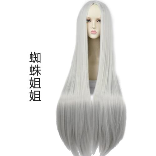 Anime Kimetsu No Yaiba Demon Slayer Cos Wig Spider Ruis Mother Sister Cosplay Silver Long Straight Hair Halloween Cos Headgear