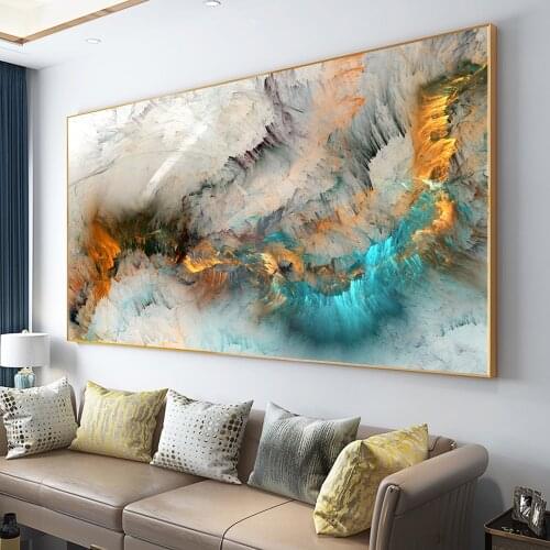 DDHH Light Gray Blue Yellow Cloud Abstract Canvas Painting Wall Art Print Poster For Living Home Room Decoration No Frame