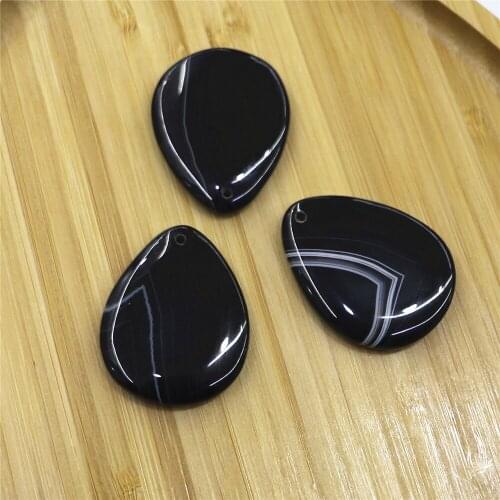 Natural Stone Black Water Drop Stripe Agates Pendant Jewelry Making Womens Necklace Earrings Sweater Chain Jewelry Accessories