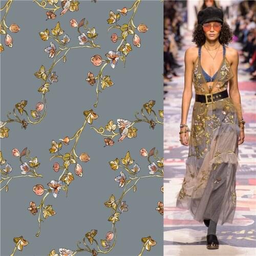 Polyester satin dress high-end flower rattan pattern custom fashion floral printed cloth diy patchwork 098