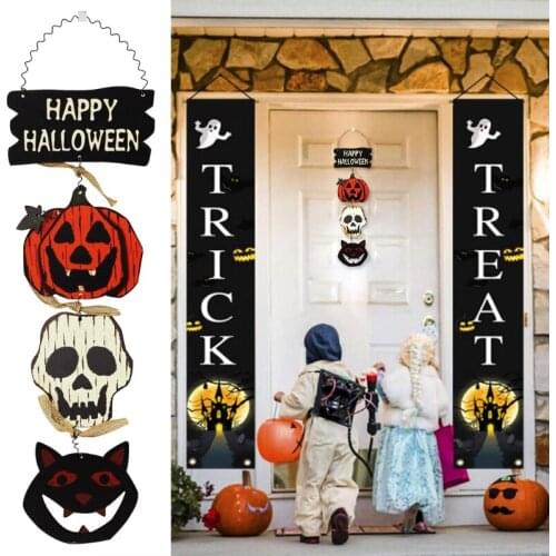 Ghost Festival Greeting Card Garland Halloween Door Hanging Sign Wooden Pumpkin Cat Skull Door Hanger Home Wall Decor