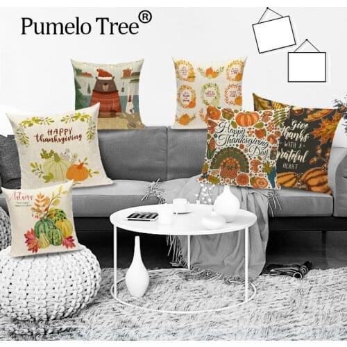 Happy Pumpkin Cushion Cover Letter Fall Printed Decorative Pillowcase Kussenhoes Sofa Home Thanksgiving Decor Pillow Covers