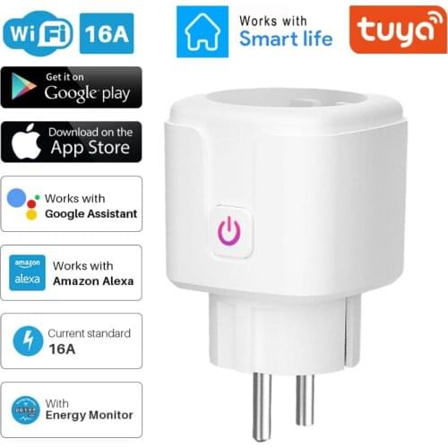 Tuya EU 16A Smart Plug WiFi Socket Power Monitor Timing Function Tuya Smart Life APP Control Works With Alexa Google Assistant