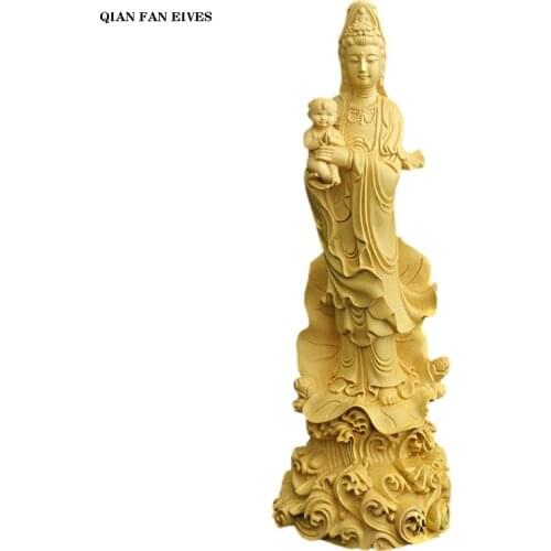 Solid wood carving Guanyin Buddha, Modern Sculpture Art, Home decoration Statue, High Quality Finely Carved Guanyin 20cm