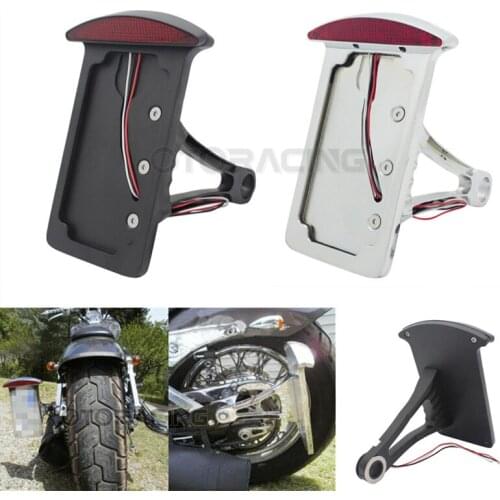 Motorcycle License Plate LED Tail Brake Light Horizontal Side Mount Bracket Holder For Harley Softail Bobber Chopper Custom