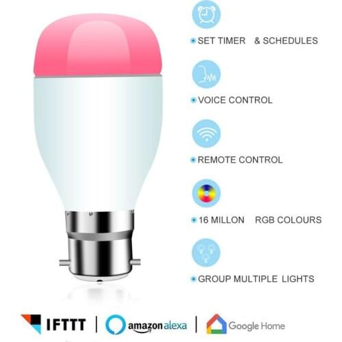 WiFi Smart Light Energy-Saving Dimming Bulb Intelligent Colorful LED Lamp 7W RGBW APP Remote Control Works with Alexa Google E27