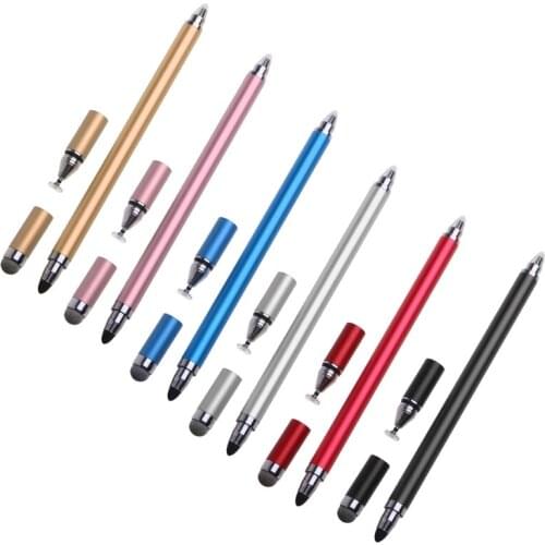 High-Sensivity Fiber and Cloth Capacitive Stylus 2-in-1 3-tip Universal Touch Screen Pen for All Tablets Cell Phones