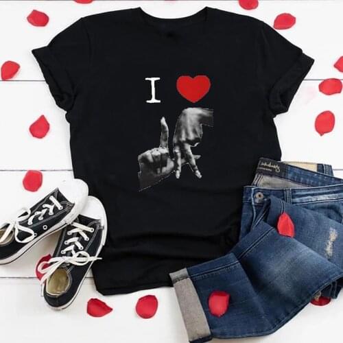 I LOVE YOU Printing Aestheitc Graphic Tee Shirt Femme Short Sleeve O-neck Woman Tshirts Vintage 90s Cotton Couple Clothes