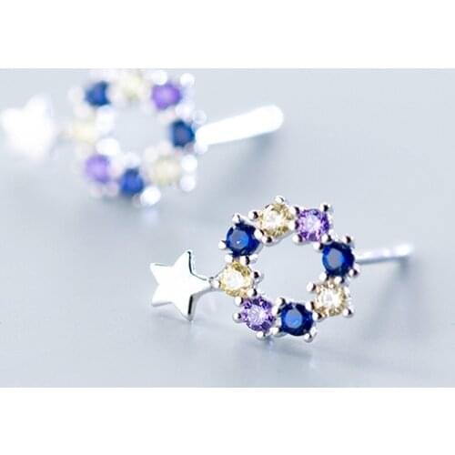 MloveAcc Authentic 925 Sterling Silver Flower Star Earrings for Women Fashion CZ Stud Earrings Jewelry
