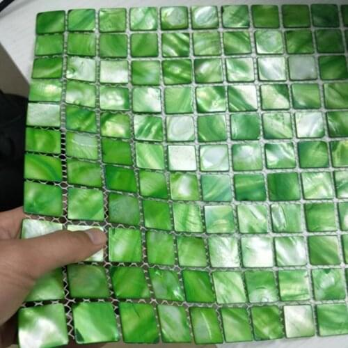11PCS Natural Green Mother of Pearl Shell Mosaic Tiles, Self Adhesive Kitchen Backsplash Bathroom Shower Wallpaper Tiles