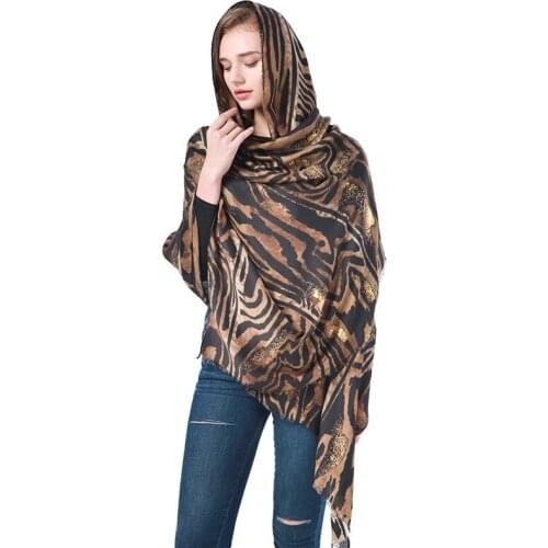 2021 Fashion Newest Tiger Animal Printed Scarf Gold Foil Shawls Wraps Hijabs 6Colors 10pcs/lot