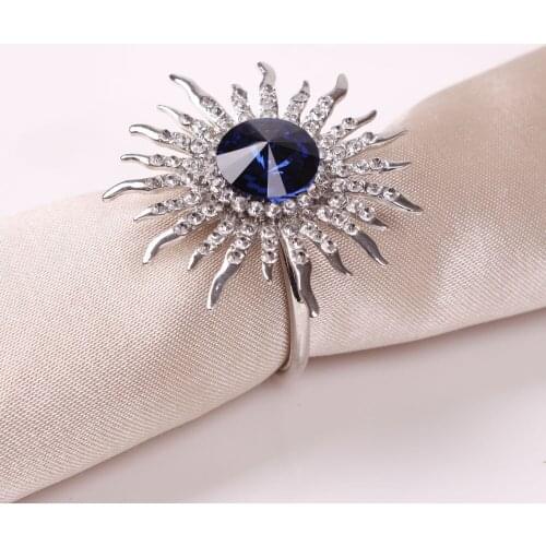 6PCS/Sunflower blue satellite stone napkin ring table setting for family gathering, western food wedding banquet