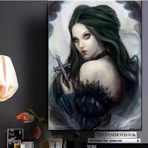 Diamond Painting Full Square Vampire Girl 5D Gothic Embroidery Diamond Cross Stitch Darkness with Lady Home Decoration Art