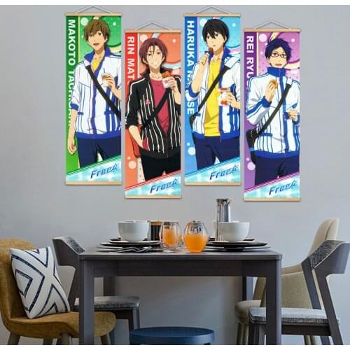 Anime Free! Iwatobi Swim Club Wall Posters Home Decor Comic Exhibition Wall Solid Wood Hanging Scroll Art Painting