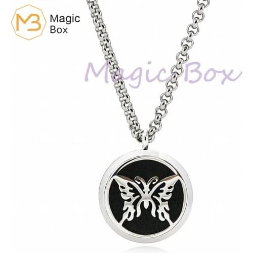 Aromatherapy Necklace Butterfly Oil Diffuser Pendant Steel Color Fashion Necklace Women