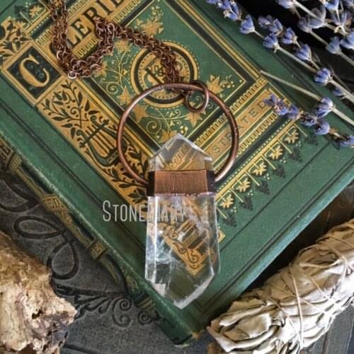 NM35262 Large Quartz Healing Crystal Necklace Big Quartz Crystal Necklace Clear Quartz Boho Crystal Statement Necklace