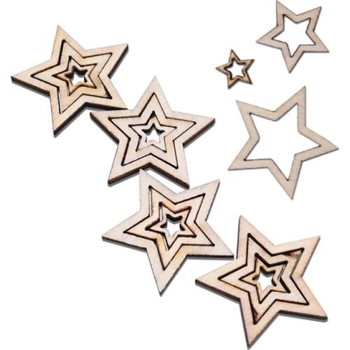 100pcs Wood Wooden Stars Scrapbooking DIY Accessories Wood Ornaments Laser Cut Star Pendants for Home Decoration Handmade Crafts